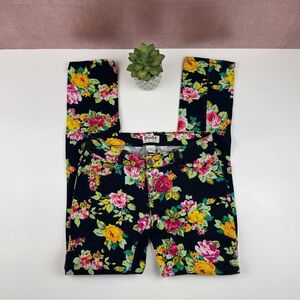 Mudd Y2K Floral Black Yellow Red Rose Skinny Pants Junior Size 1